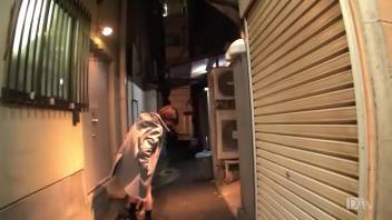 Jumping walk-Walking in the back alley at night with a remote control vibrator- 1